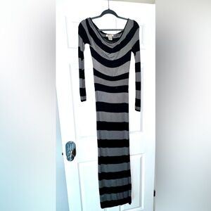 Striped Black and Gray Long Sleeve maxi dress